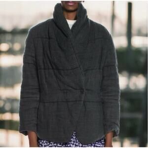 Isabel Marant Étoile Plaid Linen Puffer Coat Women’s Gray Winter Jacket EU34 US2
